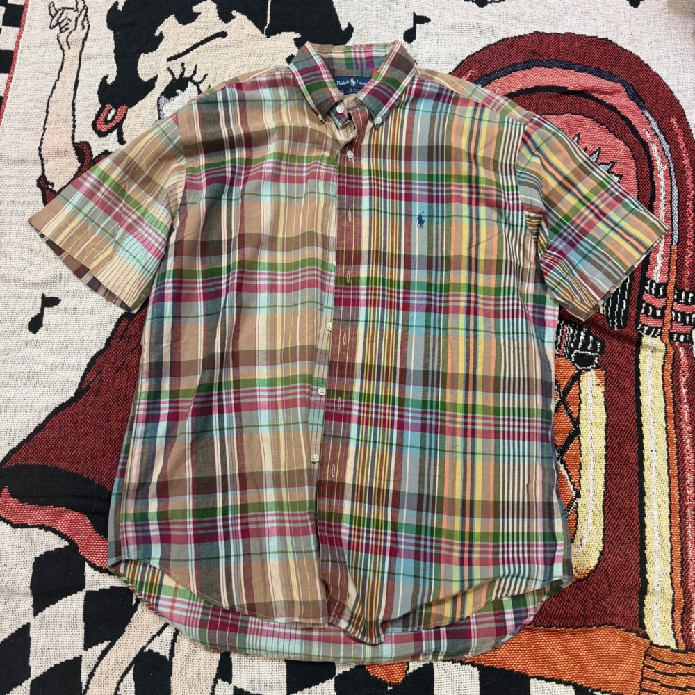 Polo Ralph Lauren Blake Mens Large Short Sleeve Plaid Button Down Shirt Cotton